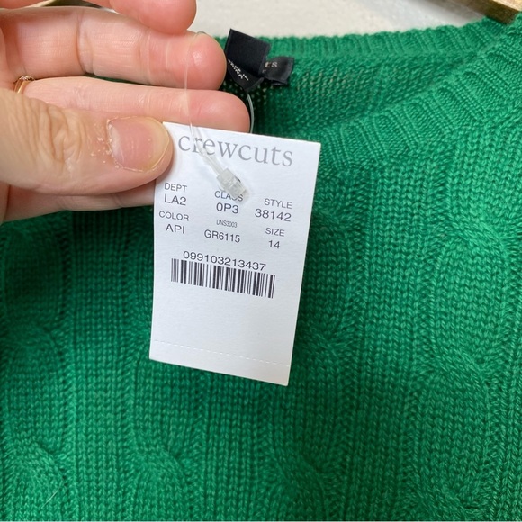 J. Crew Crewcuts 100% Cashmere Kelly Green Cable knit Crewneck sweater size 14 - Picture 2 of 7